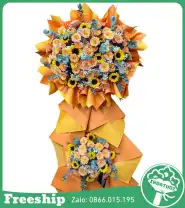 Kệ Hoa Chúc Mừng Tone Vàng Cam 2 Tầng