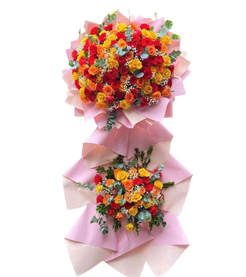 Kệ Hoa Chúc Mừng Tone Hồng Đỏ 2 Tầng