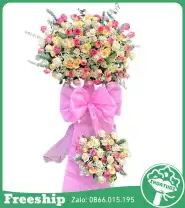 Kệnh Hoa Chúc Mừng 2 Tầng Tone Hồng Mix Tổng Hợp - Mã: I-134 - Giá: 1.300.000đ