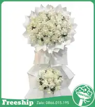 Kệ Hoa Chia Buồn Tone Trắng Hoa Hồng - Mã: I-136 - Giá: 1.300.000đ