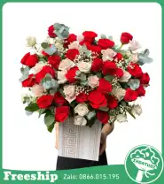 Giỏ Hoa Chúc Mừng Tone Đỏ Kem - Mã: I-152 - Giá: 600.000đ