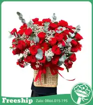 Giỏ Hoa Chúc Mừng Tone Đỏ Quyến Rủ