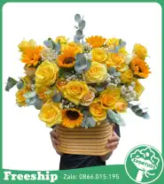 Giỏ Hoa Chúc Mừng Mix Vàng Hướng Dương