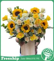 Giỏ Hoa Chúc Mừng Mix Vàng Hướng Dương