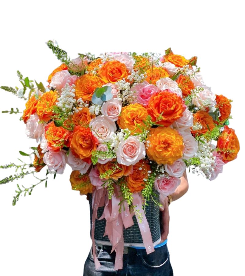 Giỏ Hoa Chúc Mừng Cam Nắng Vàng