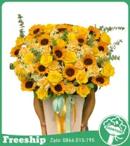 Giỏ Hoa Chúc Mừng Mix Vàng Hướng Dương