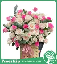 Giỏ Hoa Tone Hồng Khai Trương May Mắn