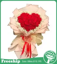 Bó Hoa Trái Tim Tone Đỏ Viền Hoa Bi Trắng - Mã: I-224 - Giá: 750.000đ
