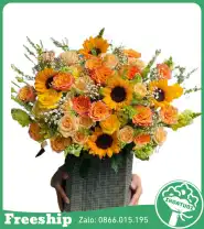 Giỏ Hoa Chúc Mừng Cam Nắng Vàng