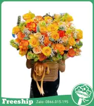 Giỏ Hoa Chúc Mừng Cam Nắng Vàng