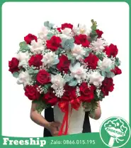 Giỏ Hoa Chúc Mừng Tone Đỏ Rực Rỡ